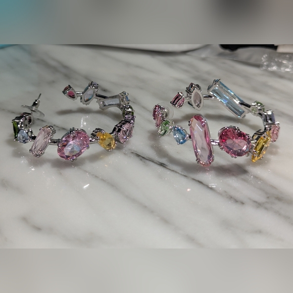 Swarovski Gema Colorful Mixed Cut Hoop Earrings - Picture 2 of 15